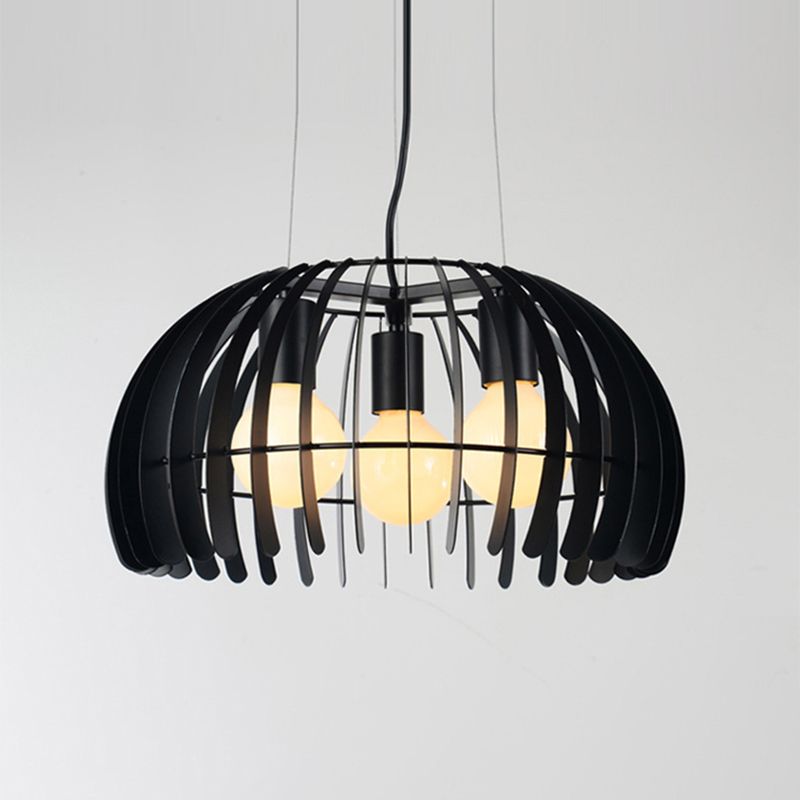 3 ampoules Dôme Hanging Light With Wire Guard Retro Style Black Metal Suspension Light for Dining Room