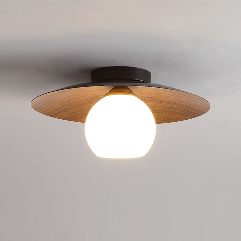Modern Simple Iron Ceiling Lamp Ball Shape Wood Grain Ceiling Light for Bedroom