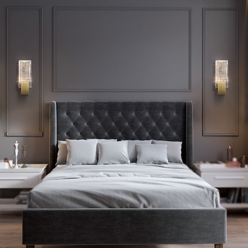 Iron and Crystal Wall Lighting Fixture in Gold LED Post Modern Wall Sconce