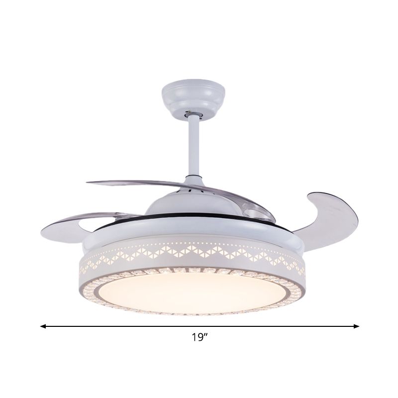 LED moderniste à 4 lames LED MODIFICATIVE LECIR LEIL BLANC HOLLOW-OUT PRENDANT ROND PRENDANT avec ombre acrylique, 19 "de large