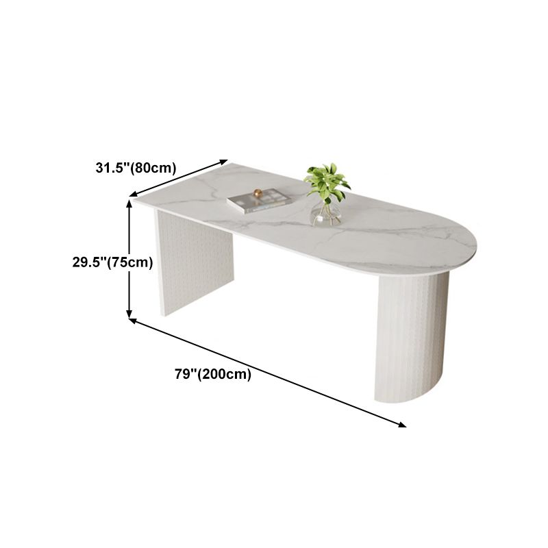 White Two Base Dining Table Modern White Stone Top Dining Table for Living Room