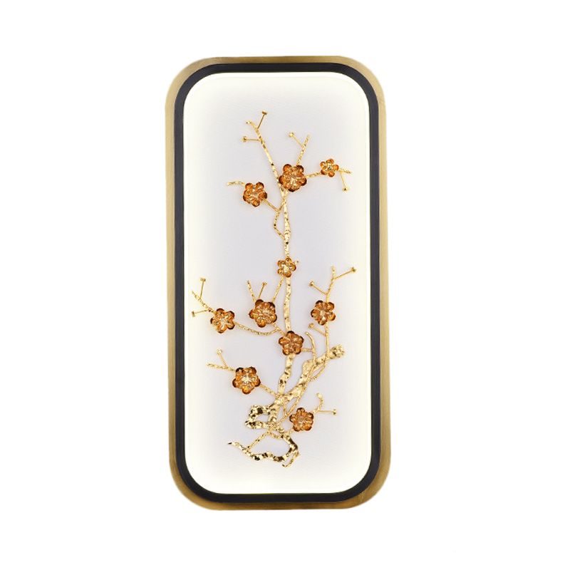 Metallic Rectangle Plum Blossom Mural Light Oriental Style LED Wall Mounted Light Fixture in Gold