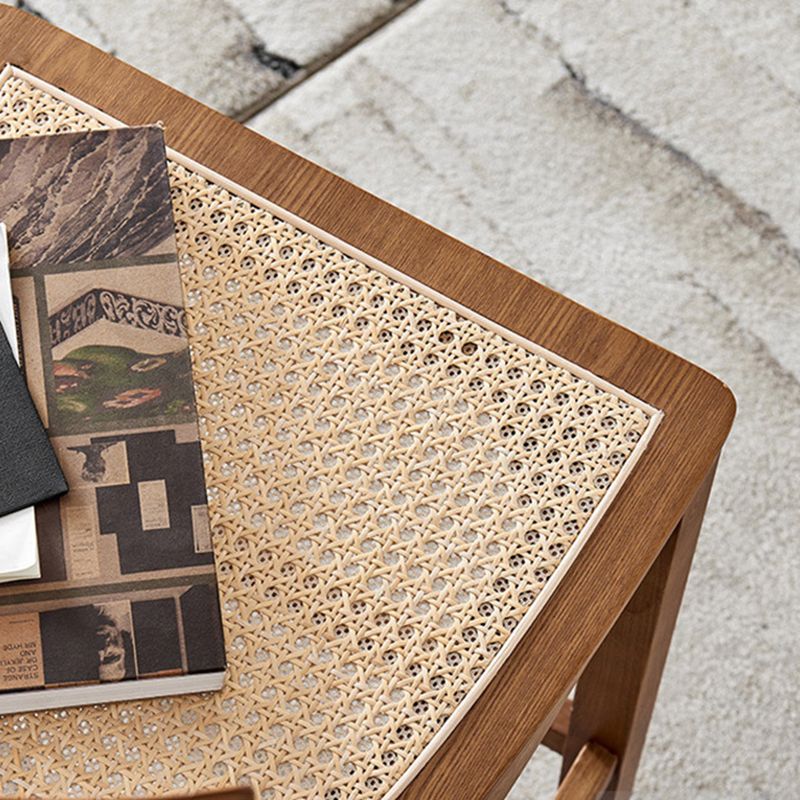 Modern Rattan Square Bar Stool Solid Wood Armless Bar Stool for Living Room