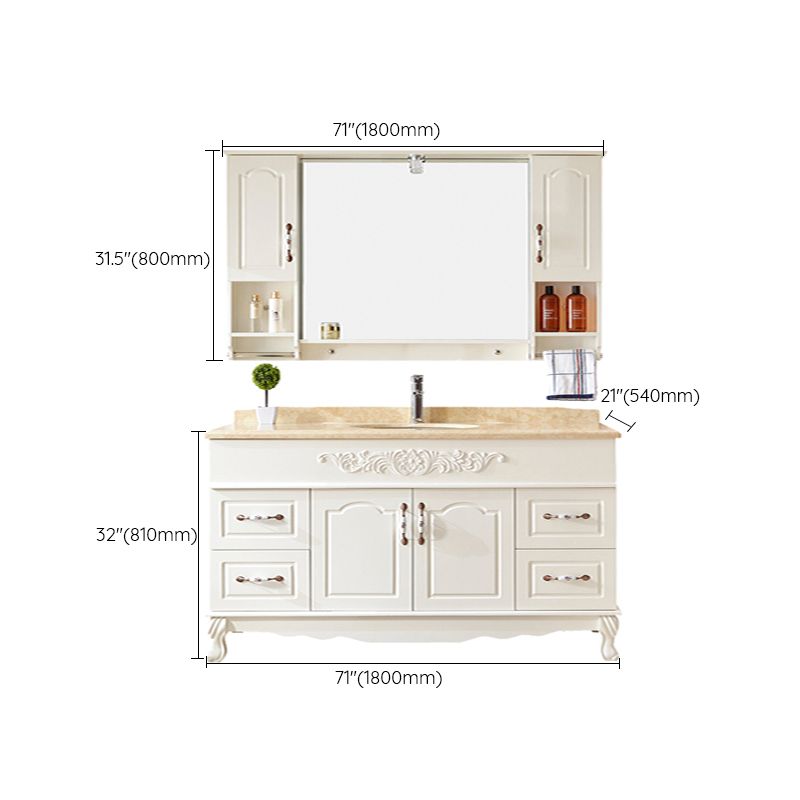 Wood Frame Bathroom Vanity White Freestanding Mirror Drawers Rectangle Vanity with 2 Doors