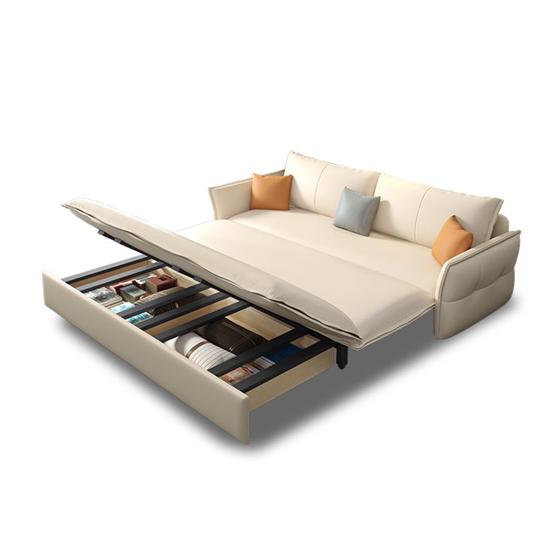 Convertible Faux Leather Sofa Bed Contemporary Flared Arms Sofa Bed in White