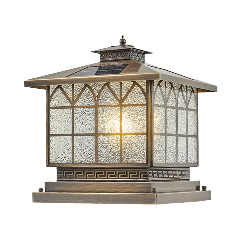 Rectangle Shape Metal Outdoor Lamp Modern Style Solar Pillar Light in Bronze