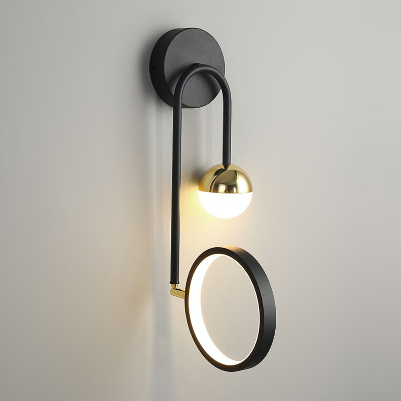 Black Metal LED Wall Lamp 2 Light Hanging Wall Sconce Lamp with Glass Globe and Acrylic Shade