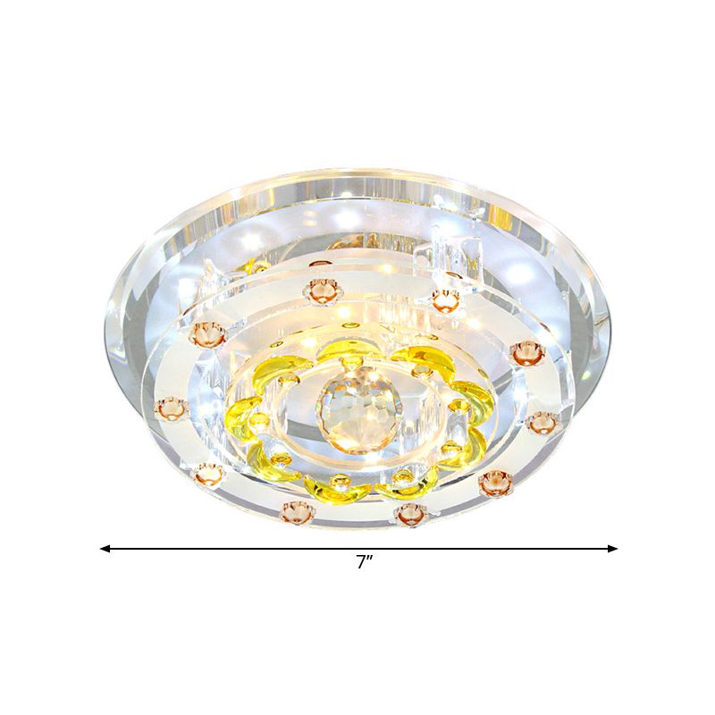 LED Corridor Ceiling Light Modern Chrome Flush Mount Fixture with Floral Crystal Shade