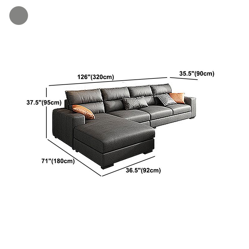 Square Arm Dark Gray Stain-Resistant Faux Leather Modular L-Shape Sofa