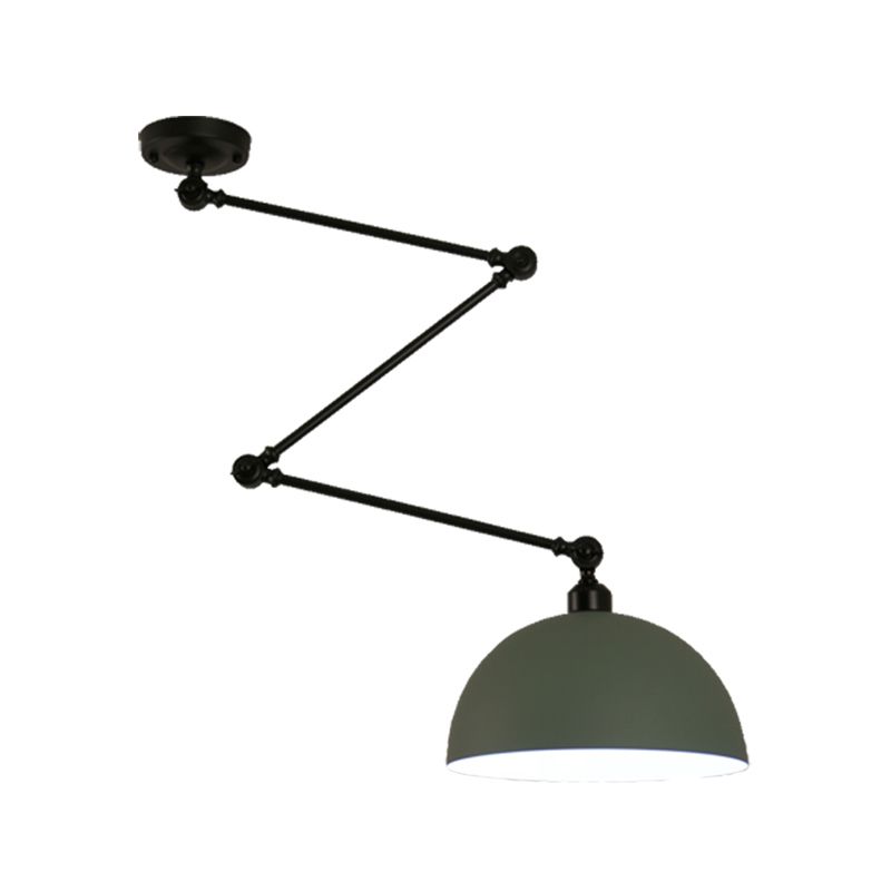 Macaron 1-Bulb Suspension Lamp Metal Swing Arm Pendant Light with Dome Shade