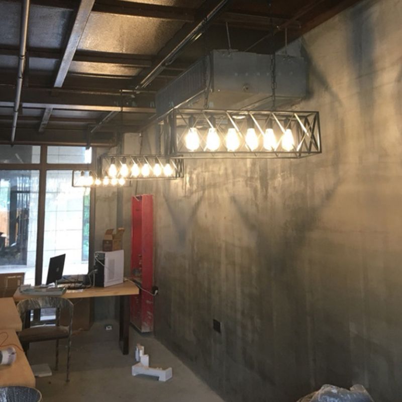 Rectangle Pendant Lighting Industrial Metal Pendant Light Kit in Black