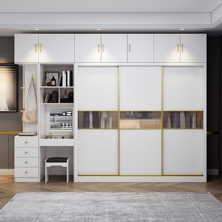 White Modern Wardrobe Armoire Wooden Wardrobe Cabinet with Drawer