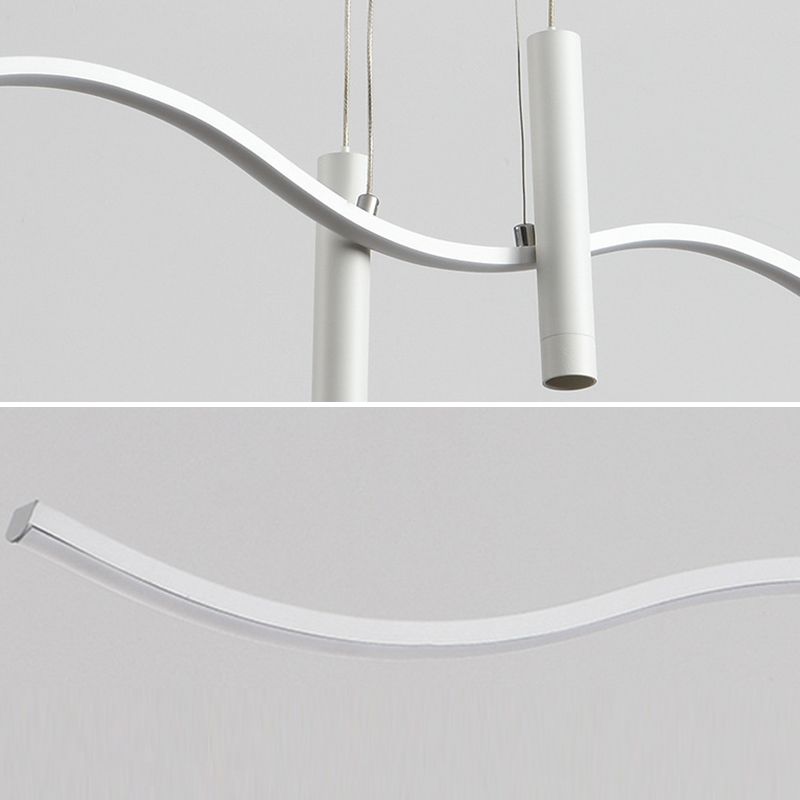 Unique Shape Hanging Lamp Modern 3 Lights Island Chandelier Lights in White Finish
