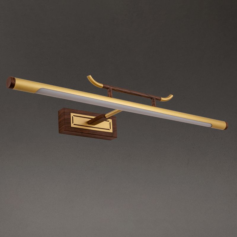Brass Straight Mirror Light Chinese Style Single Light Wall Lamp for Bathroom