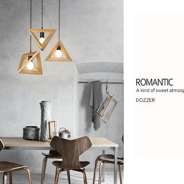 Houten driehoek hangend plafondlicht leugens in de noordse stijl hanglampverlichting in hout in hout