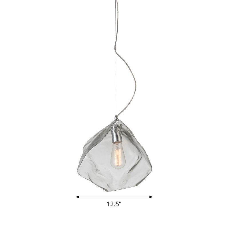 Modernist Stone Shape Suspension Light Clear Glass 1 Head Living Room Ceiling Hang Fixture