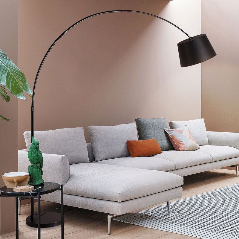 Fishing Rod Floor Reading Light Modern Metal 1-Light Living Room Floor Light with Drum Shade