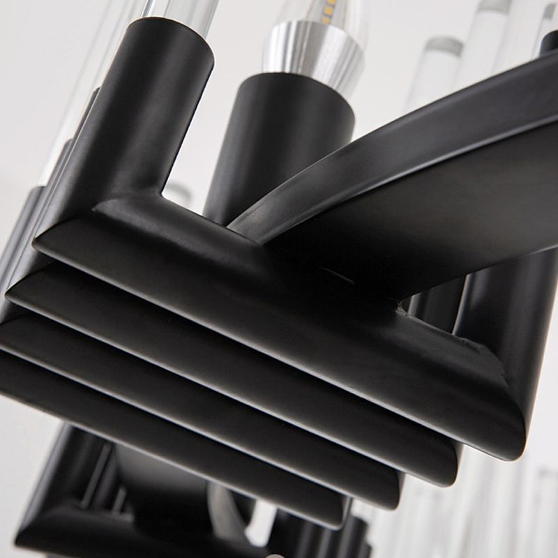 Lampada del lampadario in ferro circolare Contemporaneo 6/8 Luci Black Aitura del soffitto con tubo di cristallo