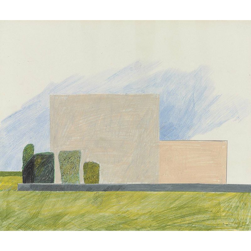 Modern Art House Drawing Murals Grey-Yellow-Green Stain-Proof Wall Decor for Bedroom