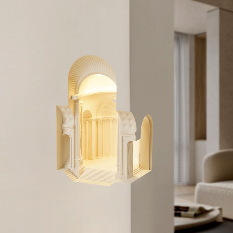 Geometric Wall Light Fixture Modern Stone 1 Light Wall Sconce in White