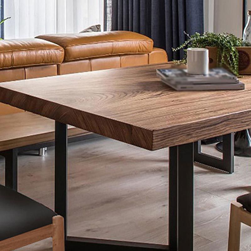 Rectangle Table Industrial Solid Wood Top Dining Table with Metal Base