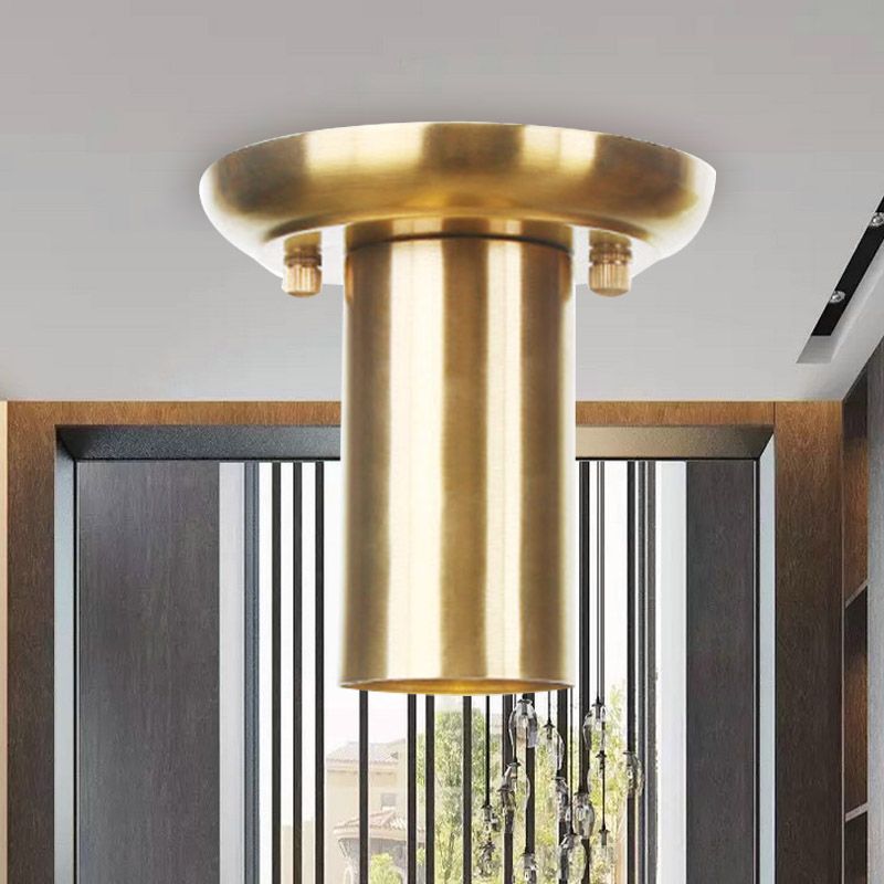 Metal Gold Finish Ceiling Flush Mount Tubular 1 Head Industrial Flushmount Lighting for Foyer