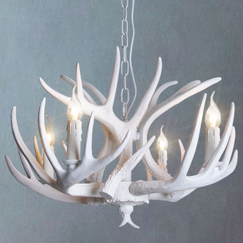 Classic Deer Horn Chandelier Pendant Light Resin Hanging Lighting for Living Room