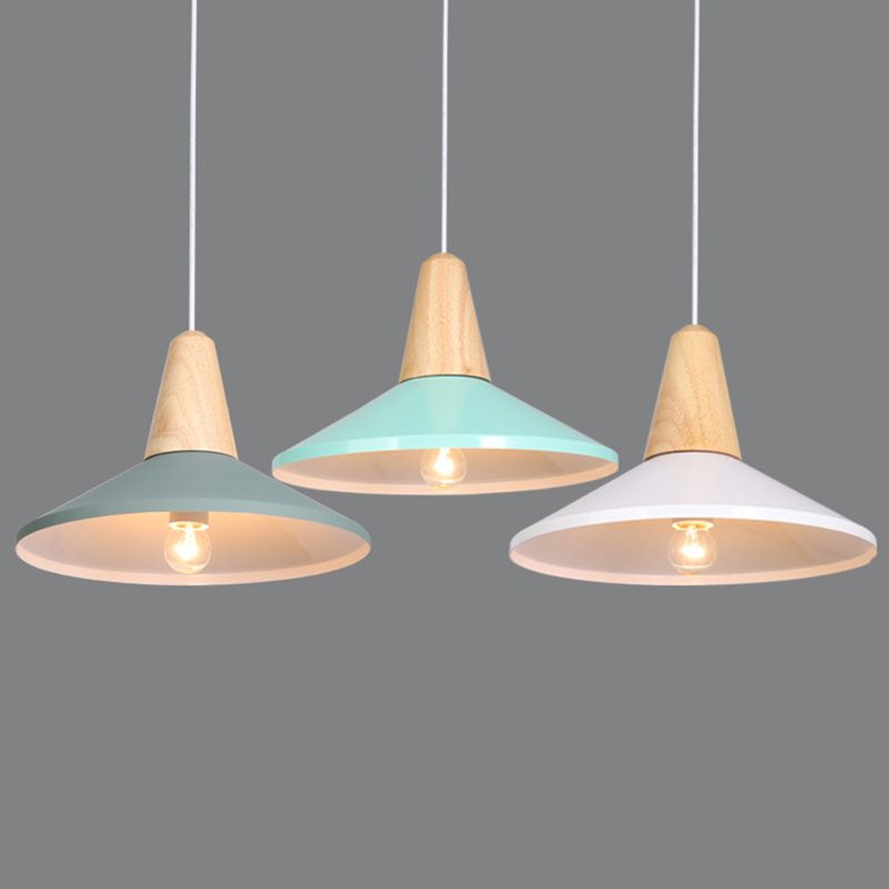 Houten kegel hanglamp in moderne beknopte stijl gelakte ijzeren macaron hangende lamp
