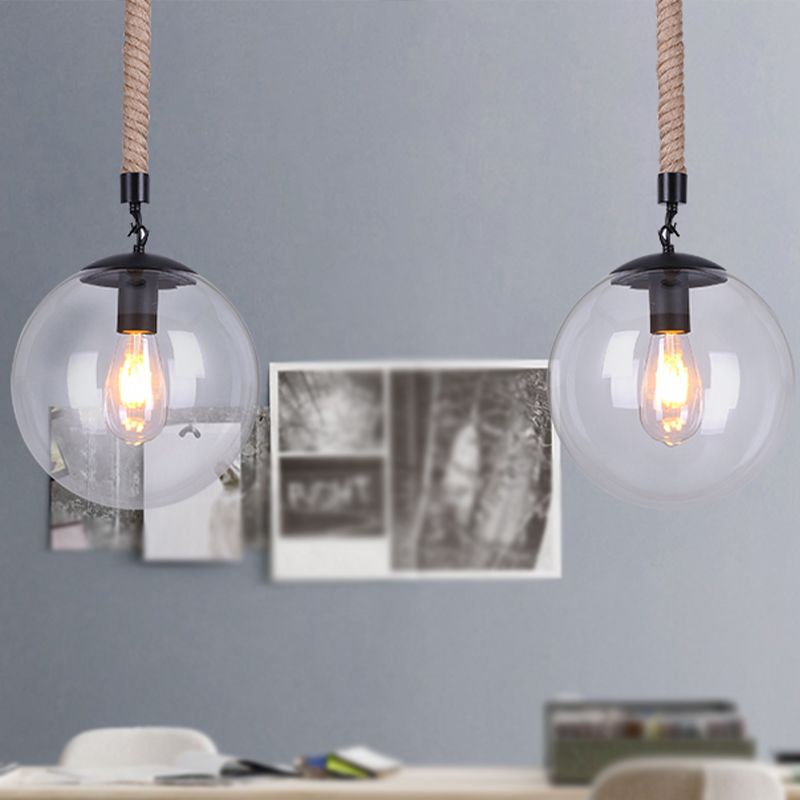 6"/8" Wide Global Glass Pendant Light Industrial 1 Light Dining Room Hanging Ceiling Light in Clear