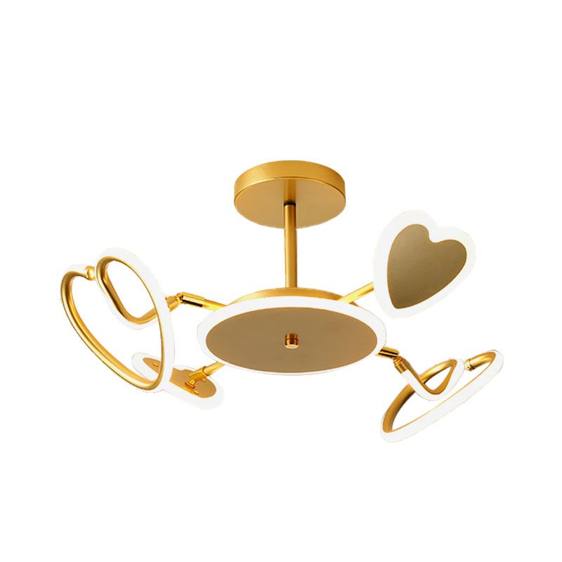 Metallic Loving Heart Semi-Flush Ceiling Light Nordic LED Gold Flush Mounted Lamp Fixture
