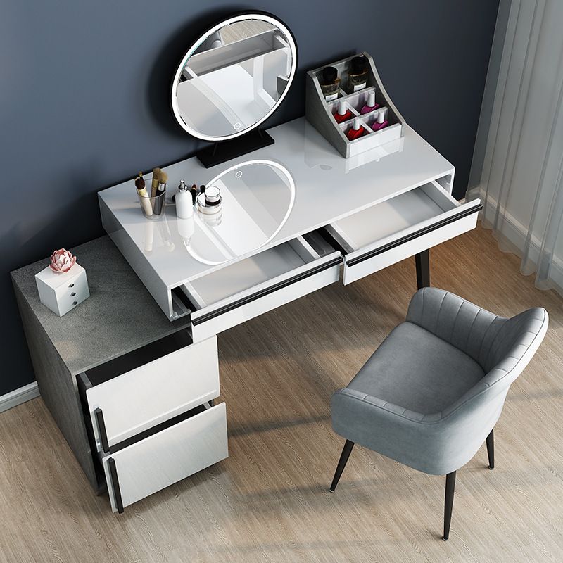 Modern Withe Vanity Wood Makeup Dressing Table Stool Set with Drawers