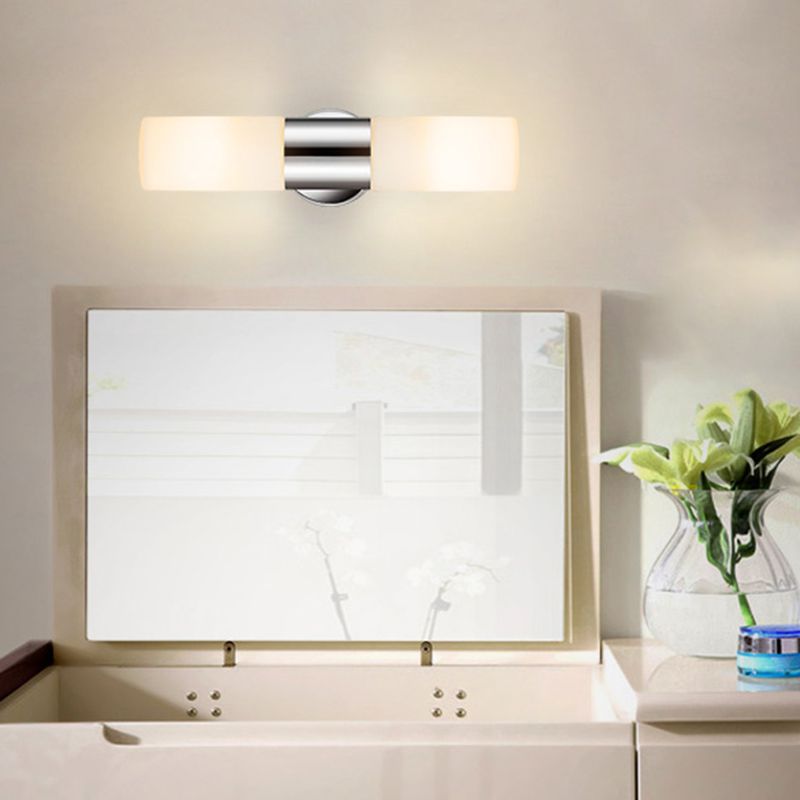 Cylinder Shape Vanity Lamp Modern Style Metal 2 Lights Bath Light in Sliver