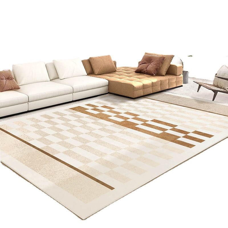 Minimalist Polyester Carpet Modern Khaki Tone Area Rug Non-Slip Rug for Living Room