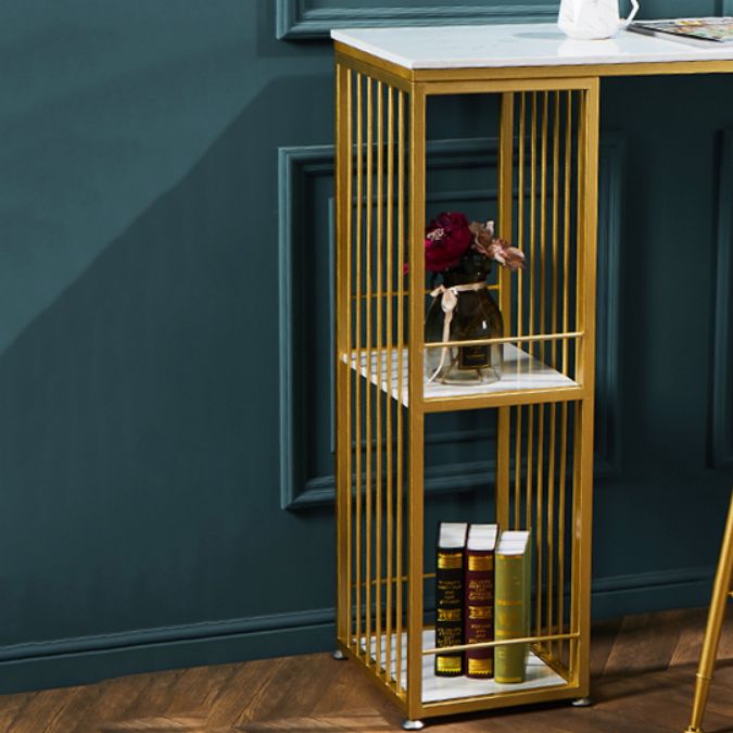 Glam Bar Table Set 1/2/3 Pieces Rectangle Stone Counter Table with High Stools for Kitchen