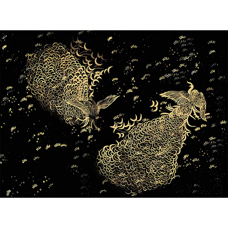 Large Peacock Wall Covering Murals in Dark Color Non-Woven Wall Art, Waterproof, Personalized Size