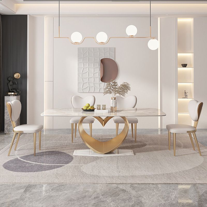 Glam Rectangle Dining Table Sintered Stone Table with Metal Legs for Home
