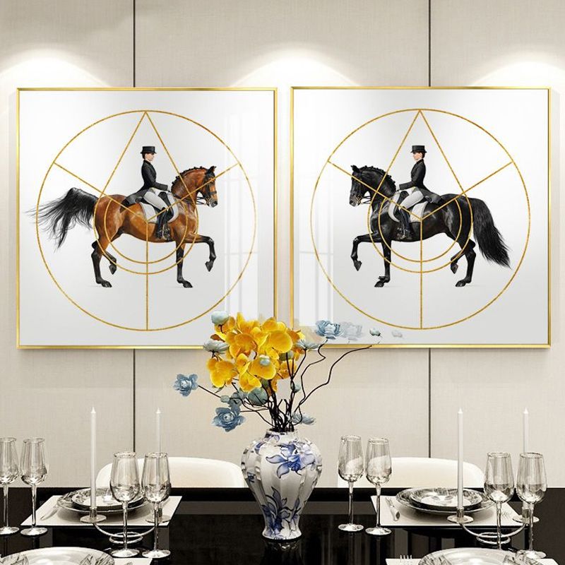 Woman Riding Horse Wall Art Decor Textured Surface Farmhouse Living Room Canvas Print