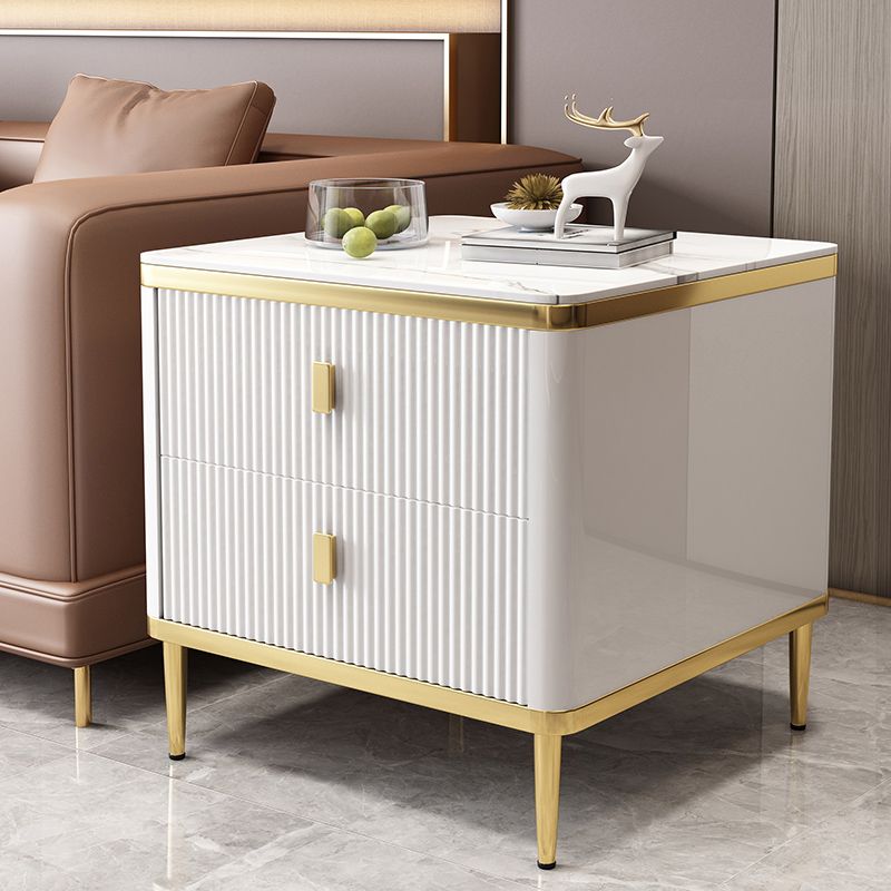 23.6" Tall Modern Side Table Wooden 4 Legs Rectangular Faux Marble Top End Table