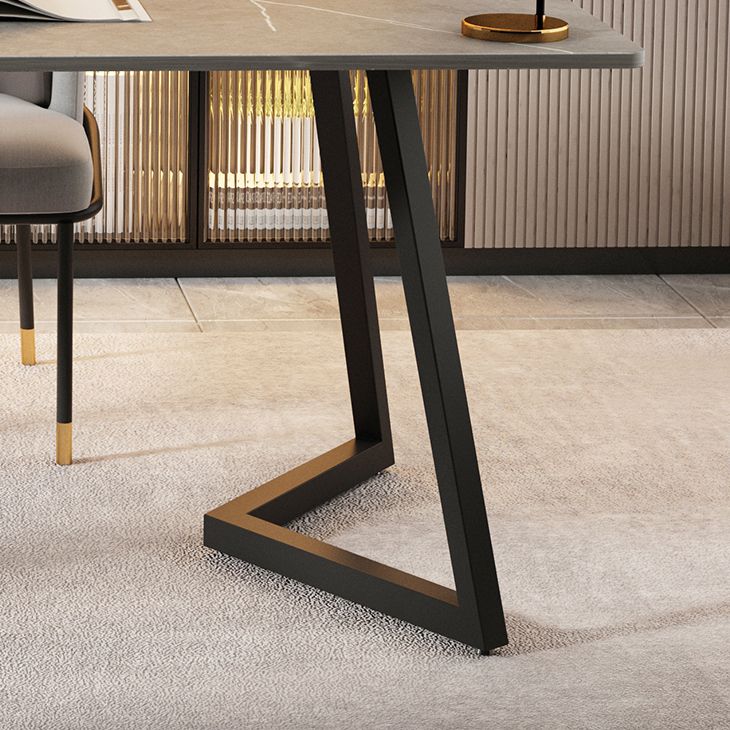 Double Pedestal Dining Table Industrial Style Stone Dining Room Collection for Indoor