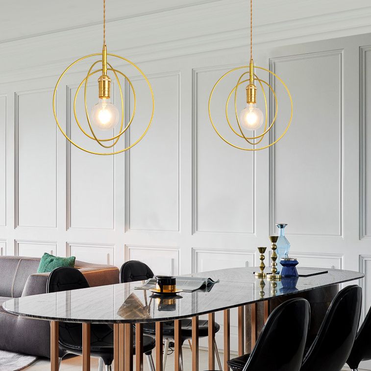Comedor geométrico Luz de lámpara colgante de estilo loft techo colgante de oro de metal