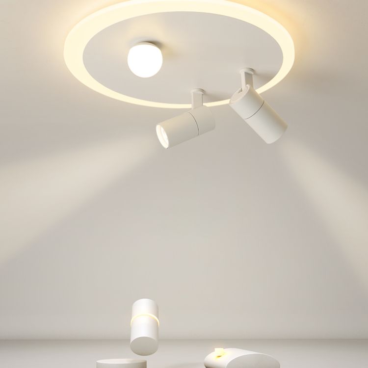 White Circular LED Semi Flush Ceiling Light in Modern Concise Style Wrought Iron Flush Mount for Living Room