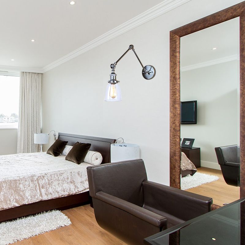 Tapered Beside Sconce Light Fixture Antique Clear Glass 1 Light Black/Silver/Brass Wall Lamp with Swing Arm