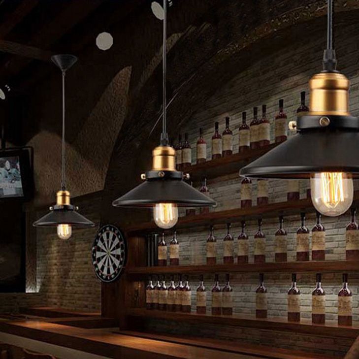 Cono nero a ciondolo singolo luce in stile retrò industriale lampada sospesa per sala da pranzo