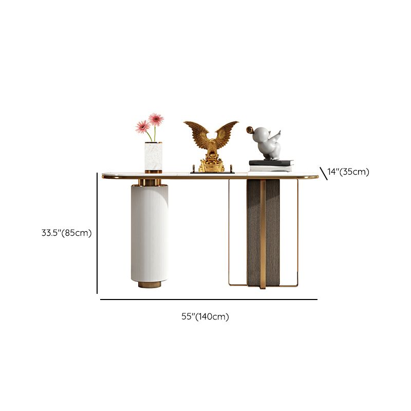 Glam Oval Console Table Stone White Console Sofa Table for Hall