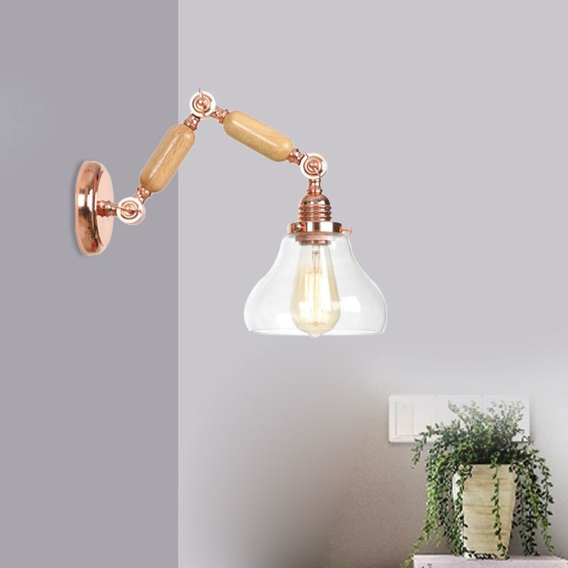 1 Light Clear Glass Wall Sconce Light Vintage Gold Gourd Living Room Lighting Fixture with Long Extendable Arm