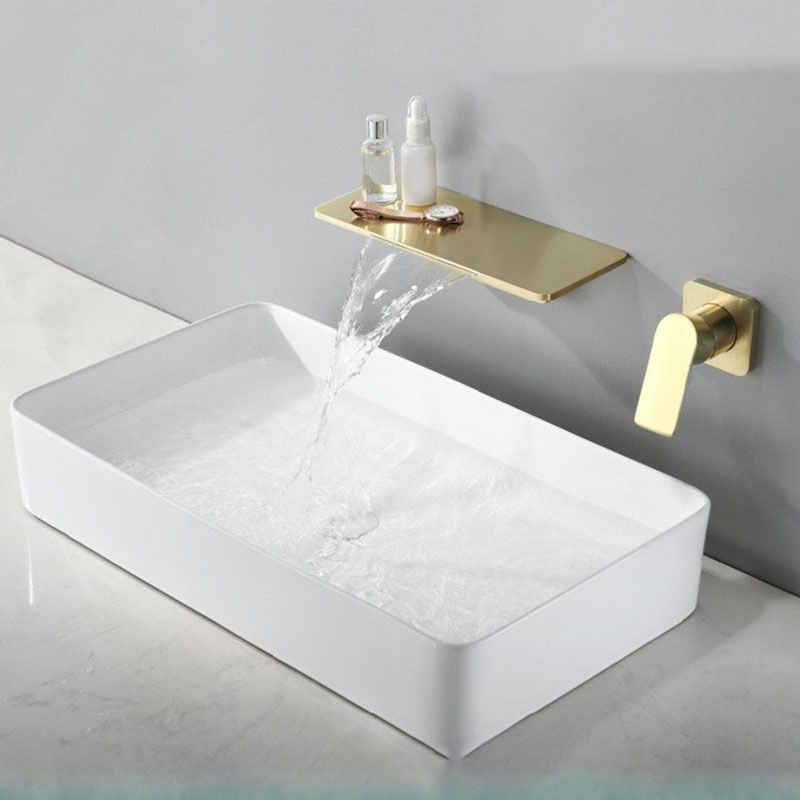 Contemporary Wall Mounted Metal Tub Filler Low Arc Waterfall Bathroom Faucet