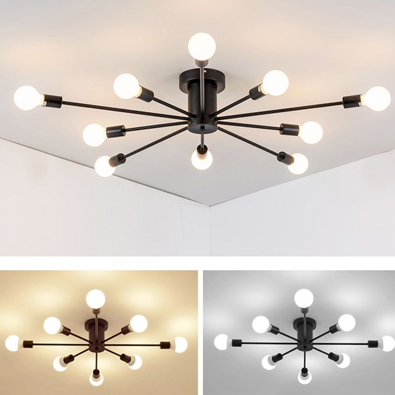 Multi Light Semi Flush Light Industrial Sputnik Metal Ceiling Lamp for Bedroom