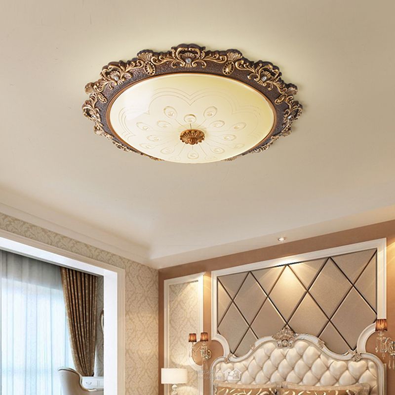 Traditional Bowl Flush Mount Lighting LED Glass Flush Mount Ceiling Light in White