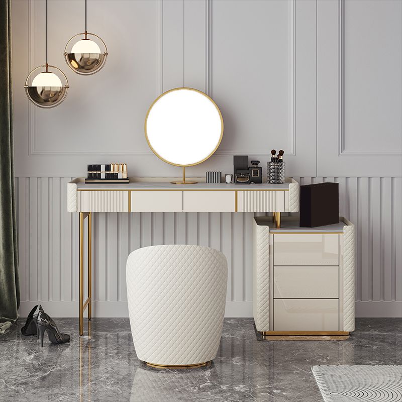 5-Drawer Vanity Makeup Table Set Metal Dressing Table with Padded Stool