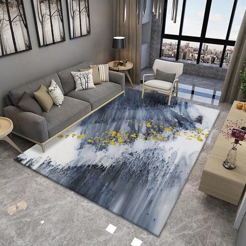 Gold Modern Area Carpet Polyester Line Carpet Non-Slip Backing Carpet for Living Room